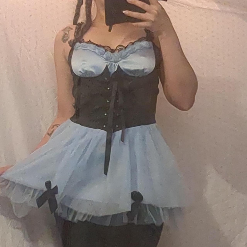 Black and Light Blue Widow Corset Dress